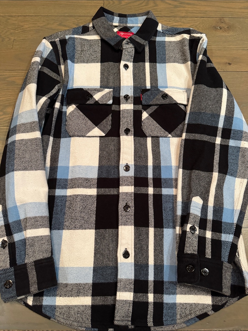 Supreme Black White Light Blue Plaid Button-Down Shirt